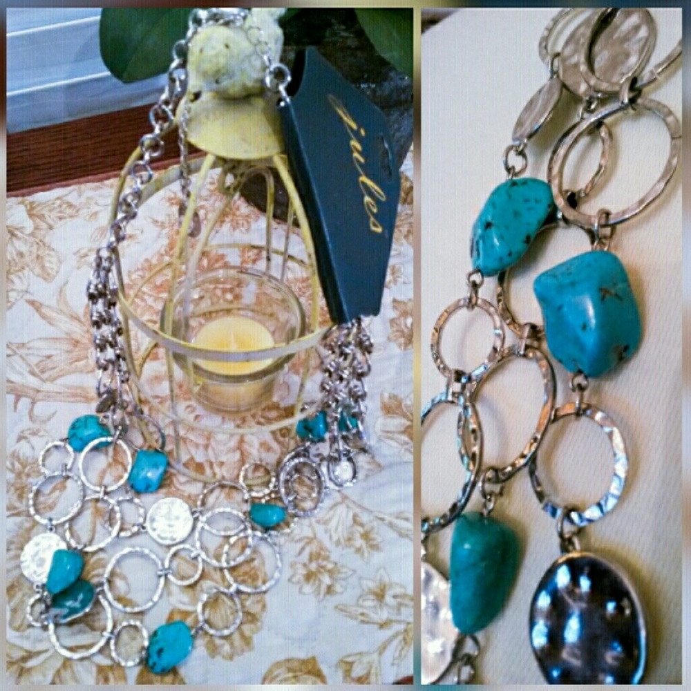 NEW Silver & Turquoise 3 strand boho necklace