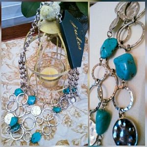 NEW Silver & Turquoise 3 strand boho necklace