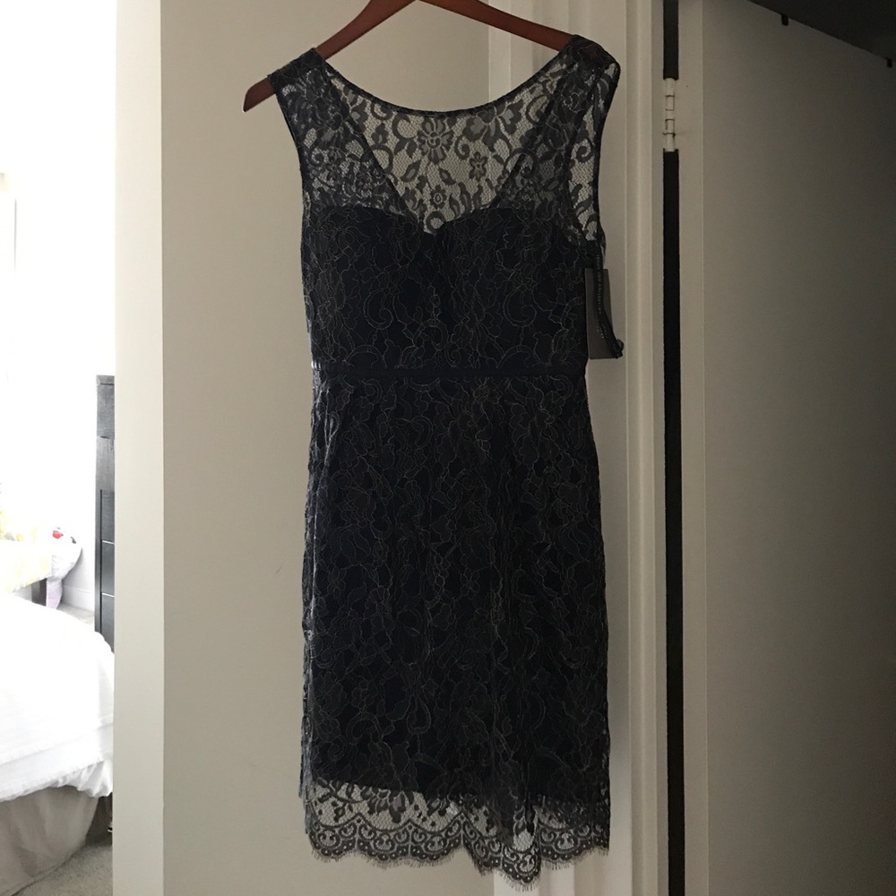 Jenny Yoo navy and gold bridesmaid dress