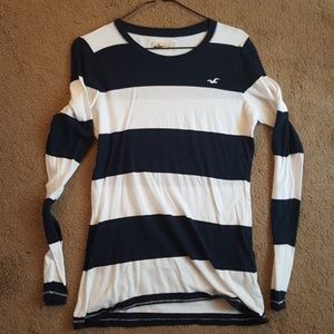 Navy and white long sleeve Hollister shirt