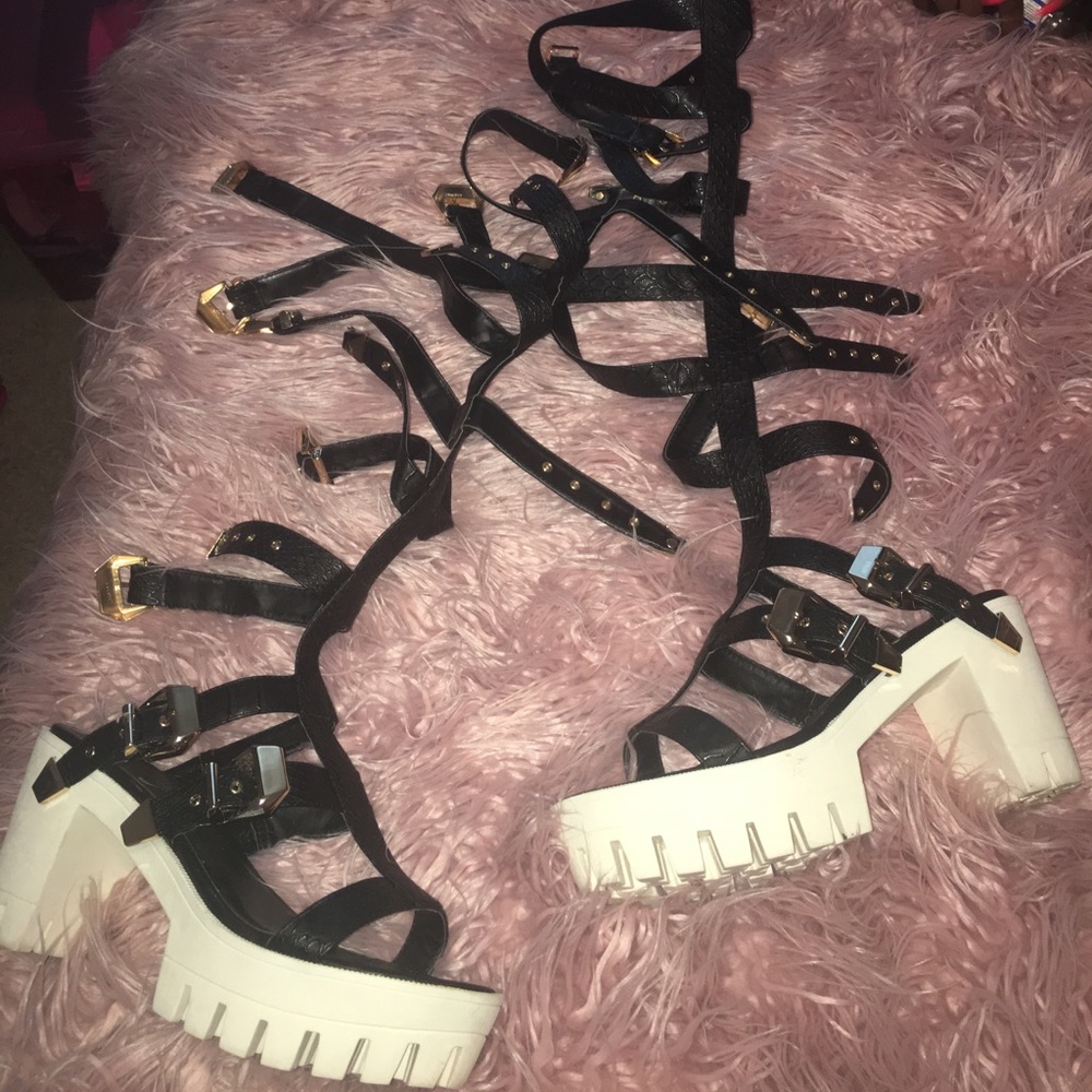 Snake skin gladiator heels