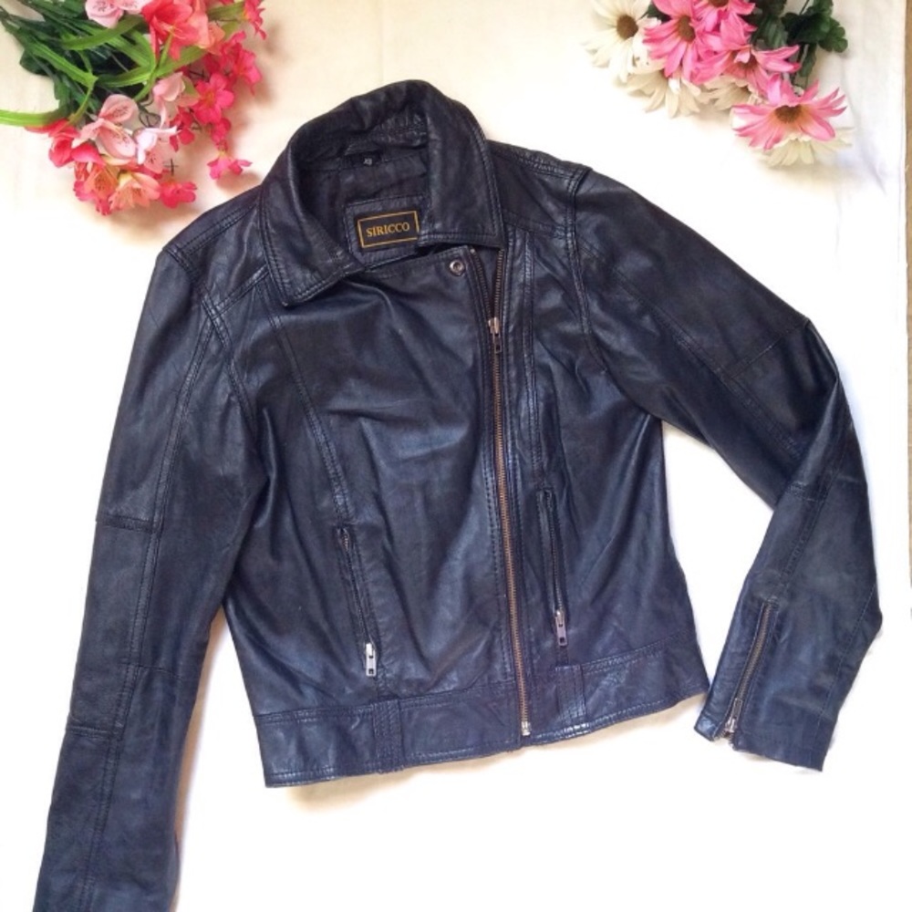 Siricco Real leather black leather jacket moto