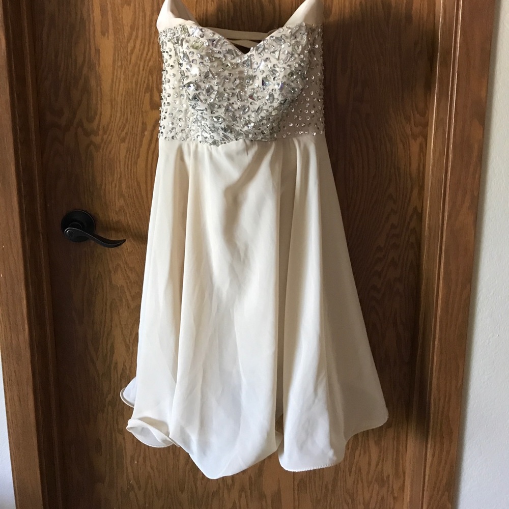 Strapless Champagne bridesmaid dress