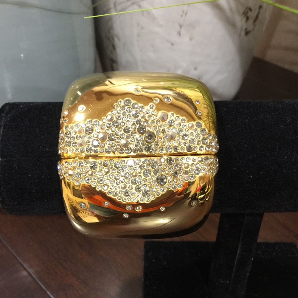 Beautiful Wide Gold Bracelet with Crystals.