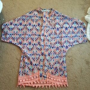 Multi colored sheer cardigan with lace