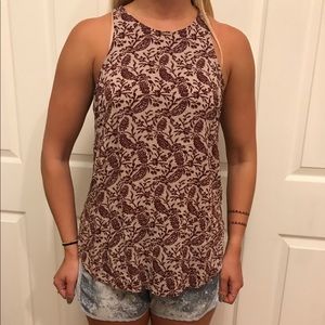 Cream & Maroon sleeveless blouse
