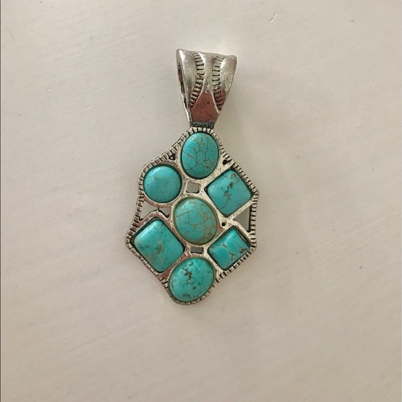 Natural Turquoise Stone + Southwestern Silver Pendant - Picture 2 of 4