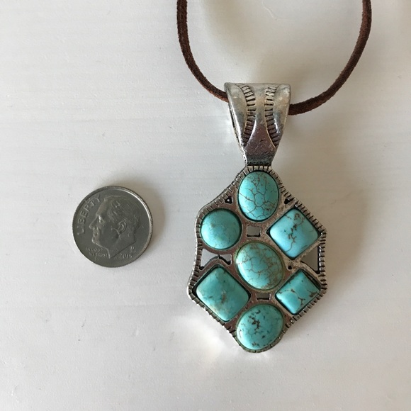 Natural Turquoise Stone + Southwestern Silver Pendant - Picture 4 of 4