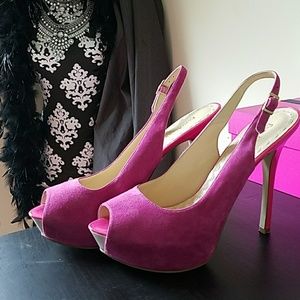 Pink Suede Enzo Angiolini Peeptoe Slingbacks