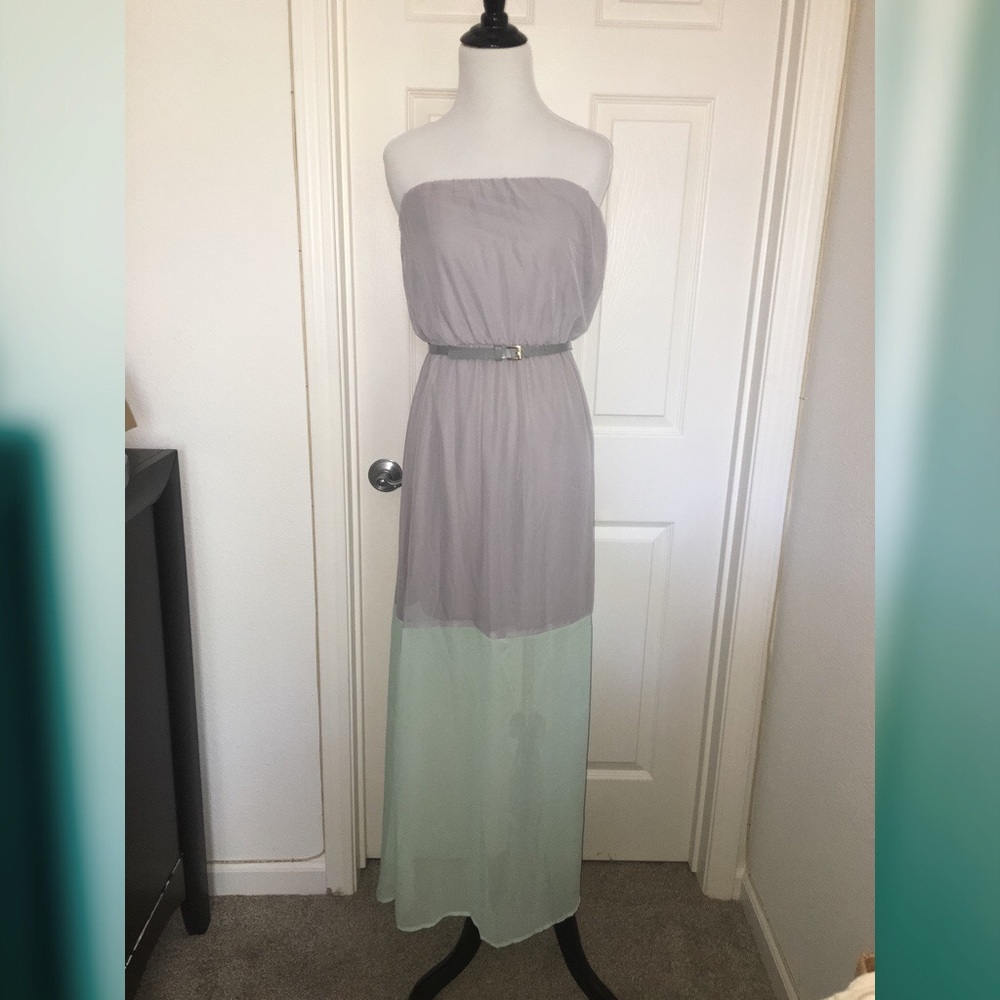 Charlotte Russe Long Strapless Dress - Grey & Teal