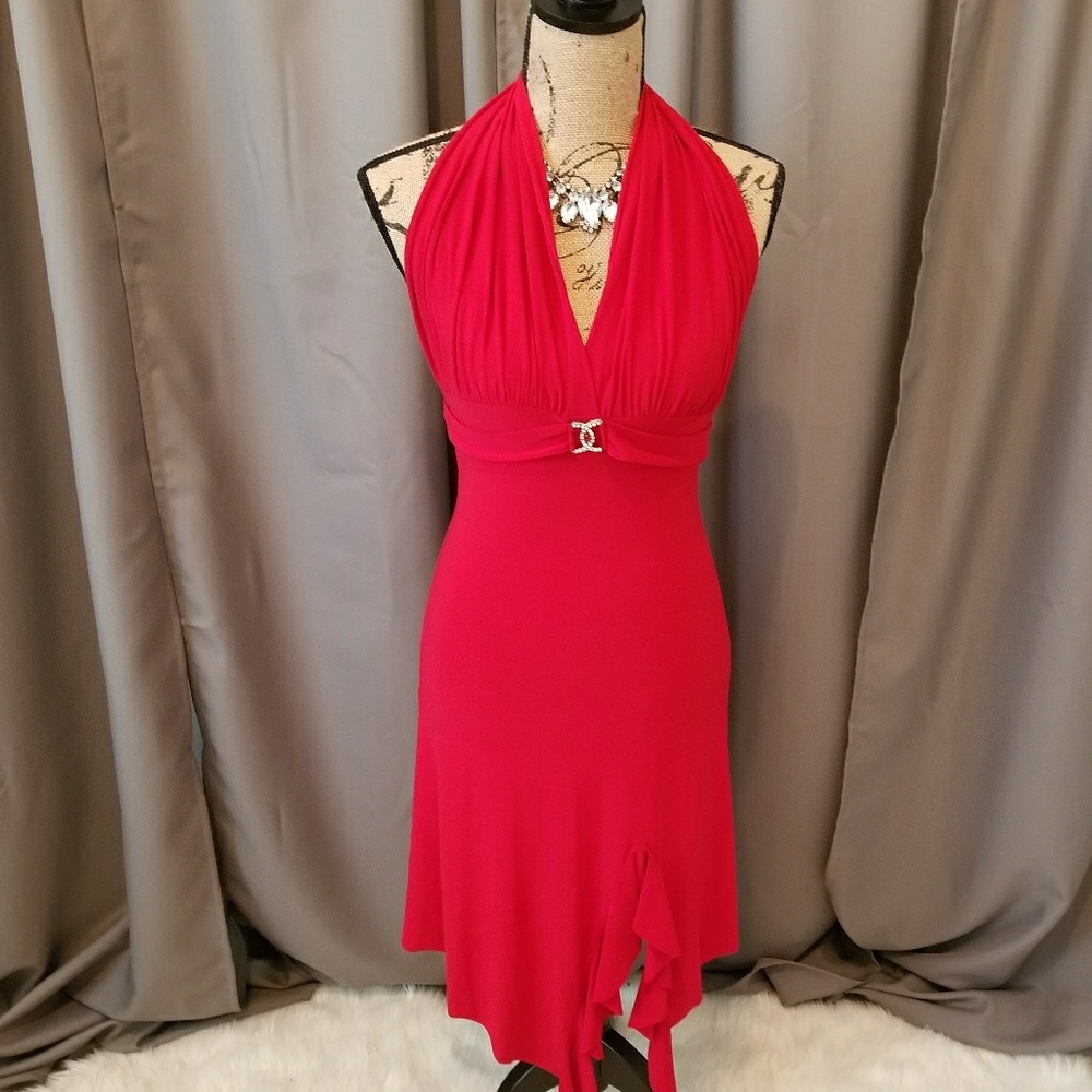 Red halter dress