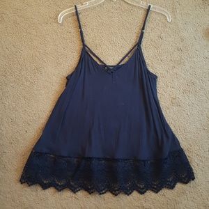 Express navy tank with wide lace trim