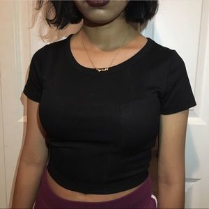 black ribbed crop top