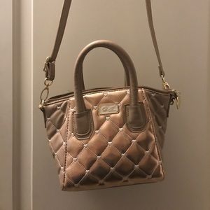 Betsy Johnson ROSE GOLD & tan cross body