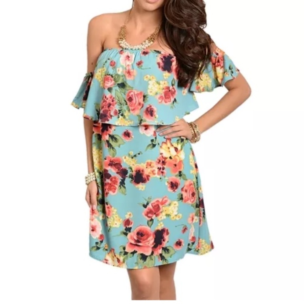 Sale! Indigo rose blue Mini off shoulder dress