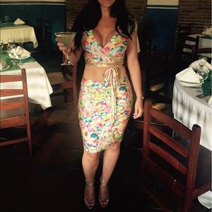Sexy Two Piece Tropical Crop Top and Skirt