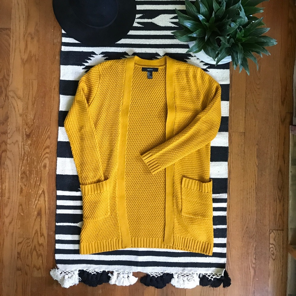 Yellow Knit Cardigan with Pockets