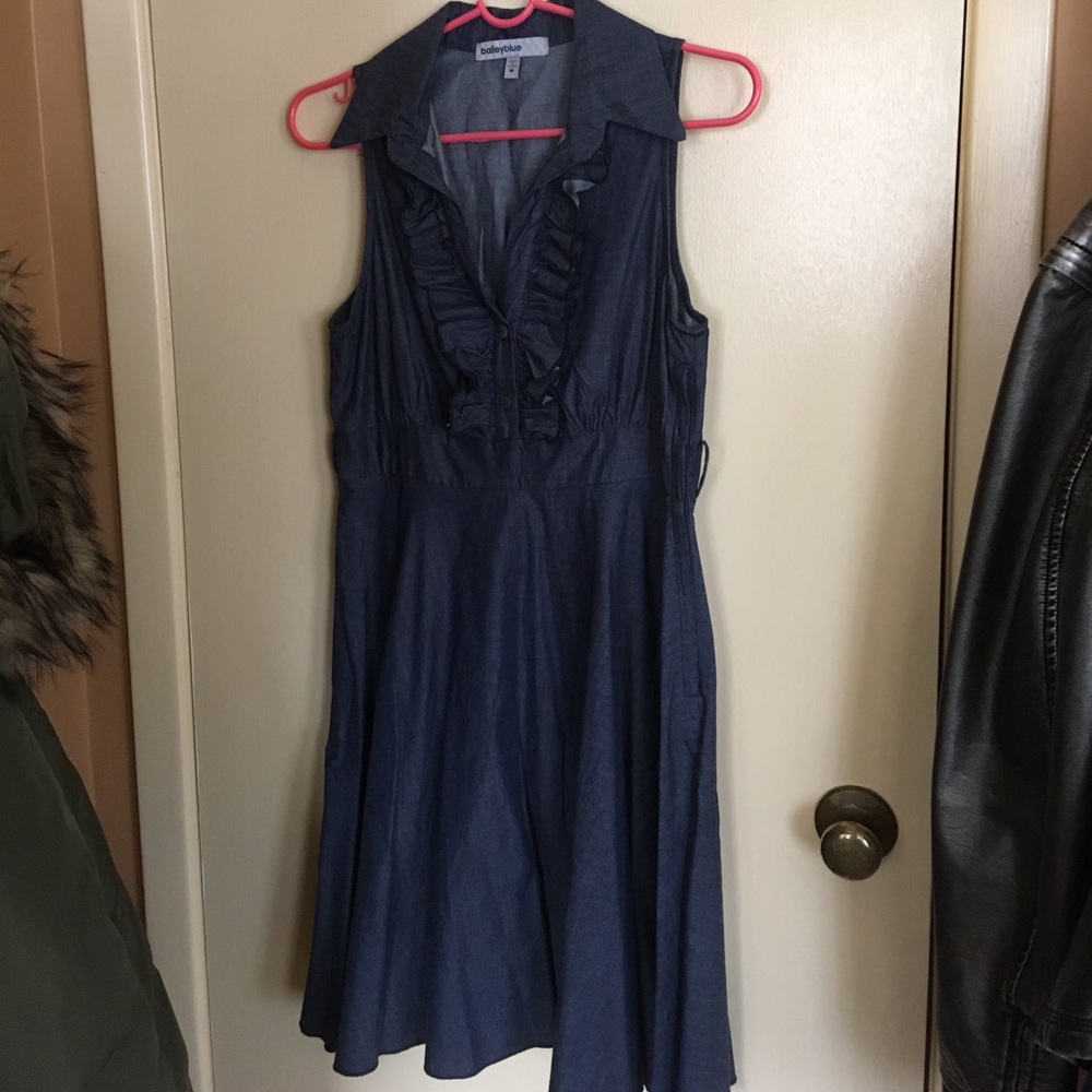 Denim-look Dress with Ruffled front