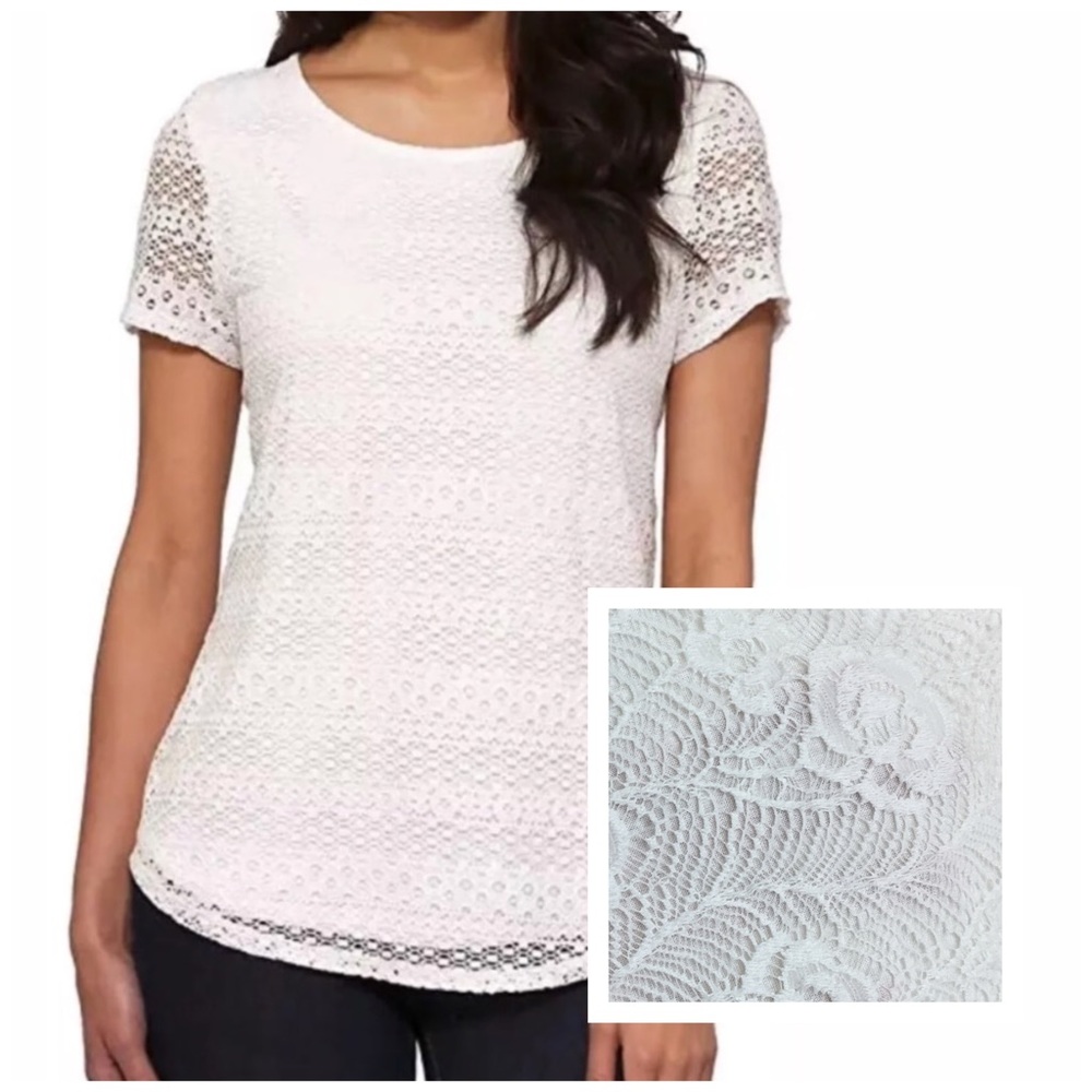 Leo & Nicole White Floral Lace Crochet Blouse Top
