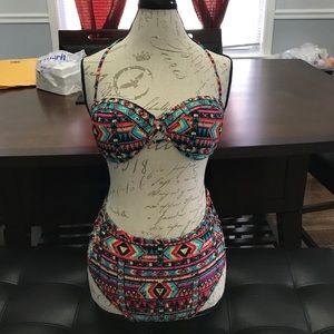 High waisted Tribal Two Piece Swim Suit