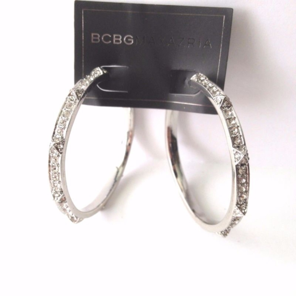 BCBG faux diamond studded hoop earrings