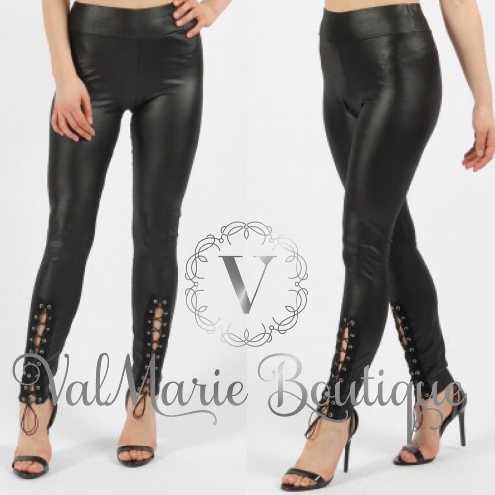Stretchy lace up faux leather leggings - Picture 2 of 3