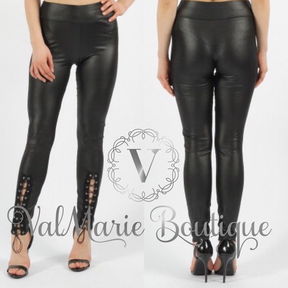 Stretchy lace up faux leather leggings - Picture 3 of 3