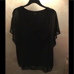 Black Blouse Tank With Sheer Overblouse X Large