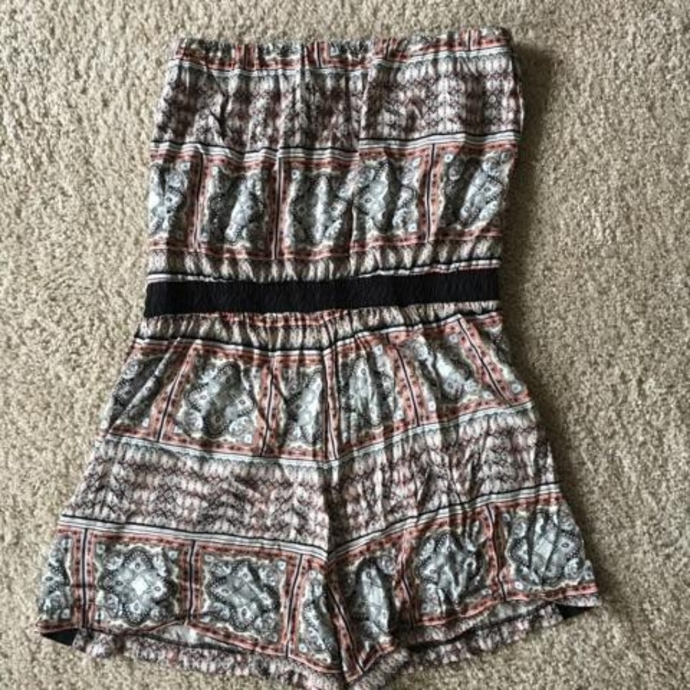 Coral and Black Paisely Romper