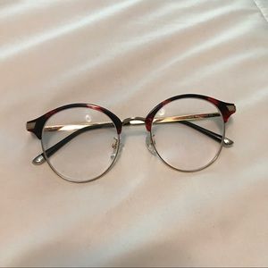 Red and Black Tortoise Round Browline Eyeglasses