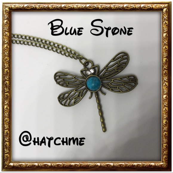 🔴Vintage Dragonfly Pendant Necklace, Nature Stone - Picture 2 of 6