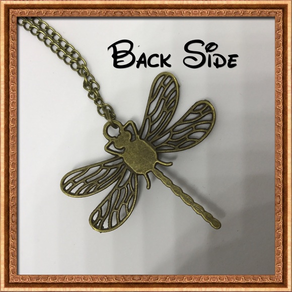 🔴Vintage Dragonfly Pendant Necklace, Nature Stone - Picture 3 of 6