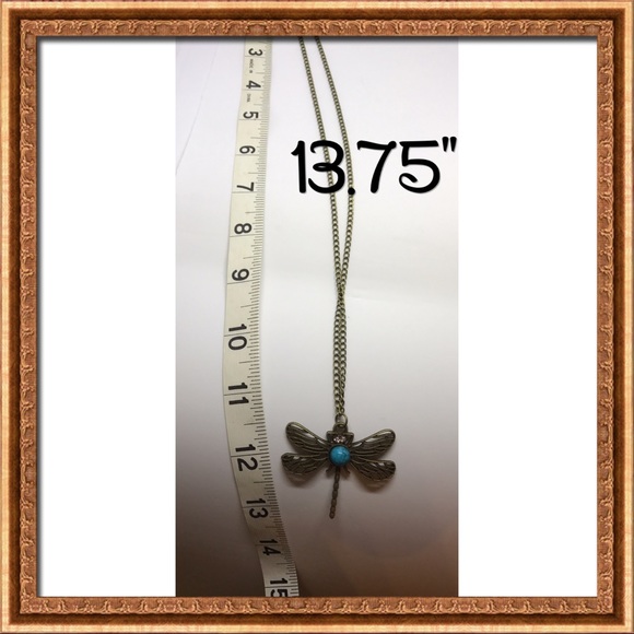 🔴Vintage Dragonfly Pendant Necklace, Nature Stone - Picture 4 of 6