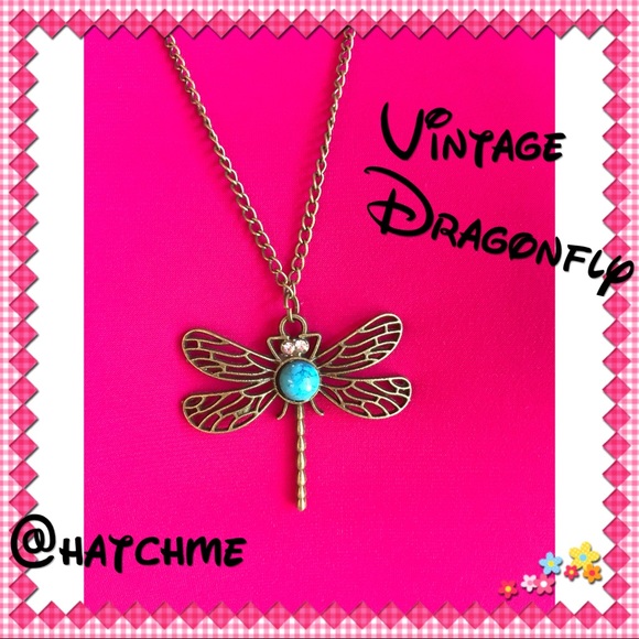 🔴Vintage Dragonfly Pendant Necklace, Nature Stone - Picture 6 of 6
