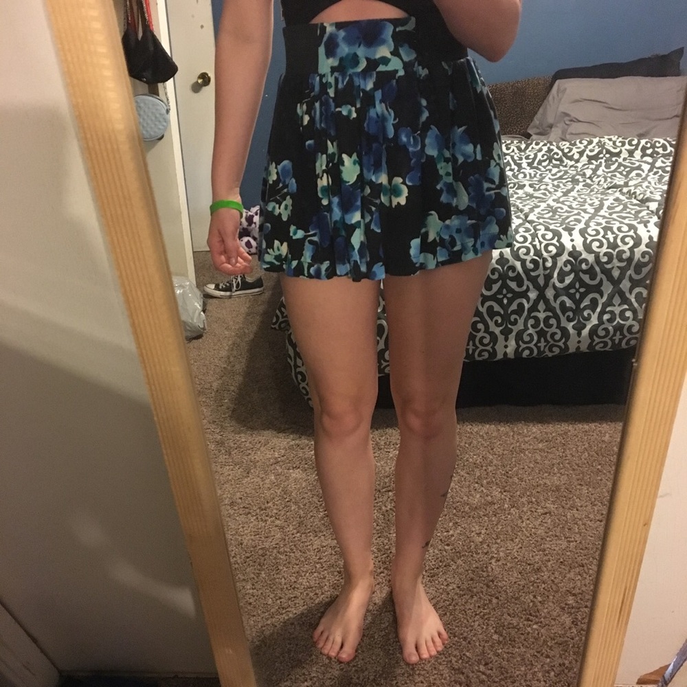 Blue and black floral skirt