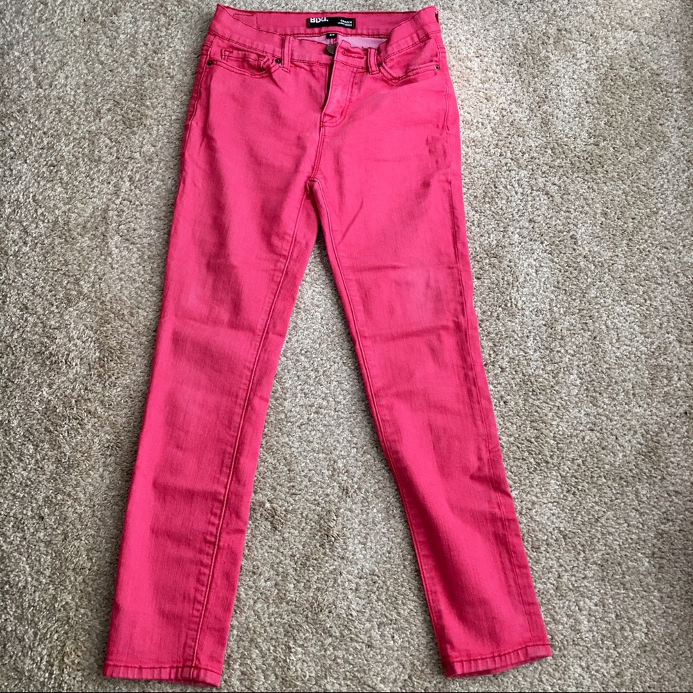 Red high rise skinny jeans