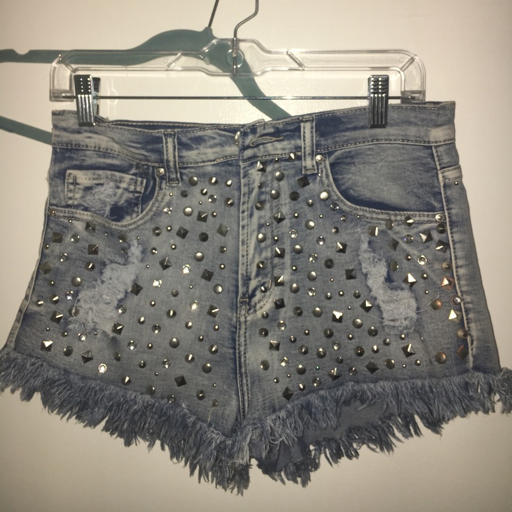 Mid-waisted Rhinestone jean shorts