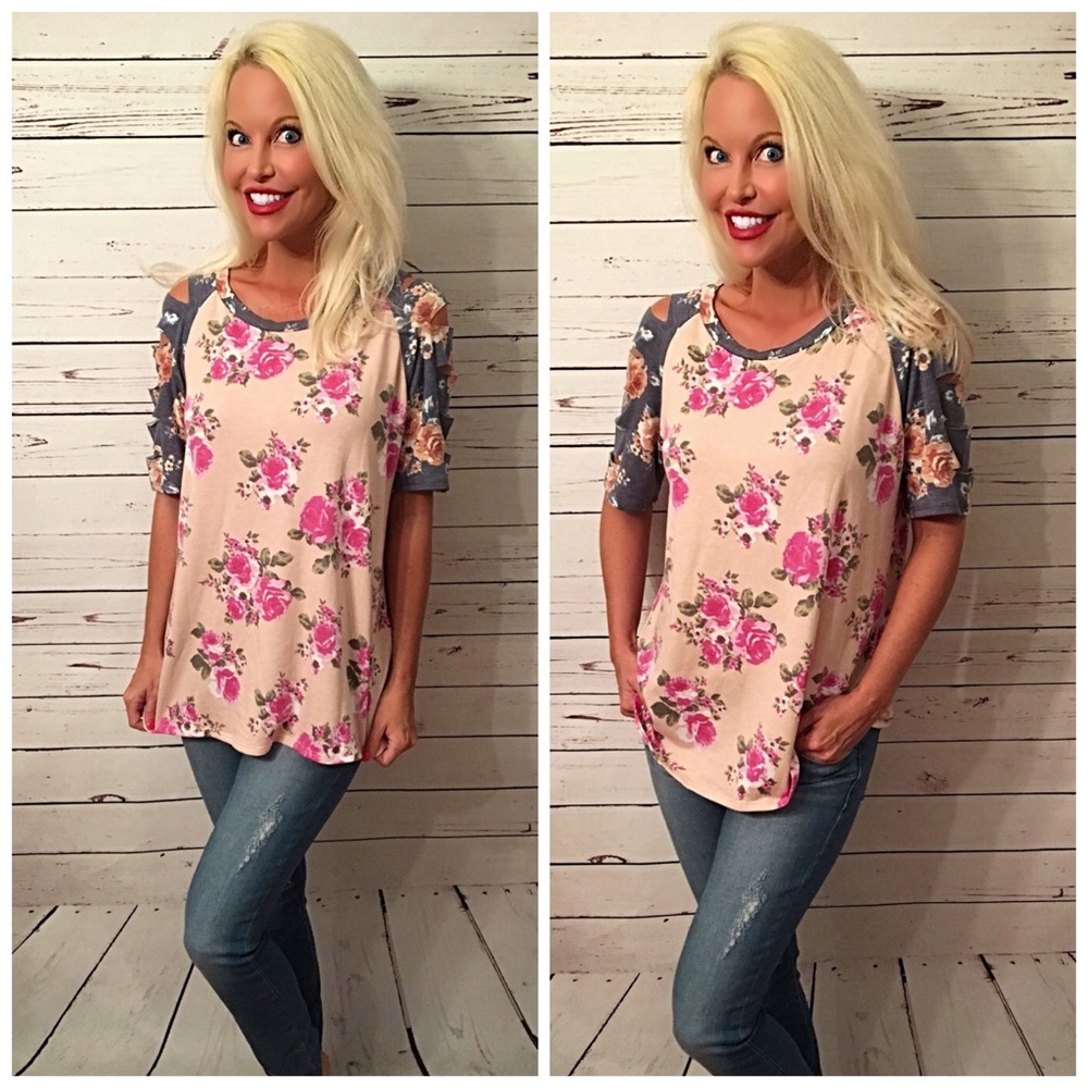 Stunning blush and blue floral ladder sleeve tunic - Picture 4 of 4