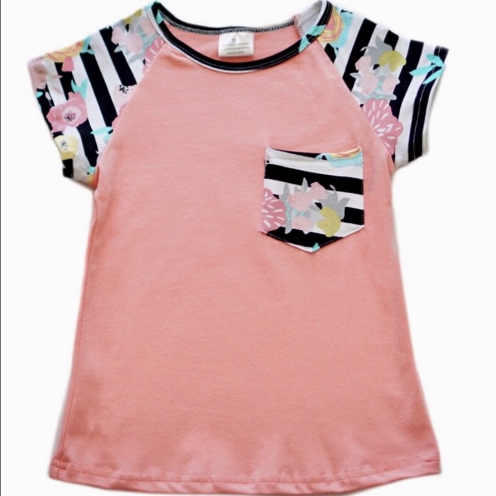 Girls raglan pocket pink floral too