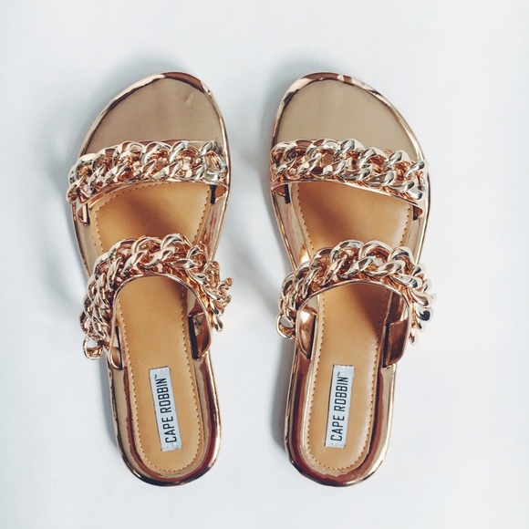 Final Sale Rose Gold Metallic Chain Link Slides - Picture 7 of 8