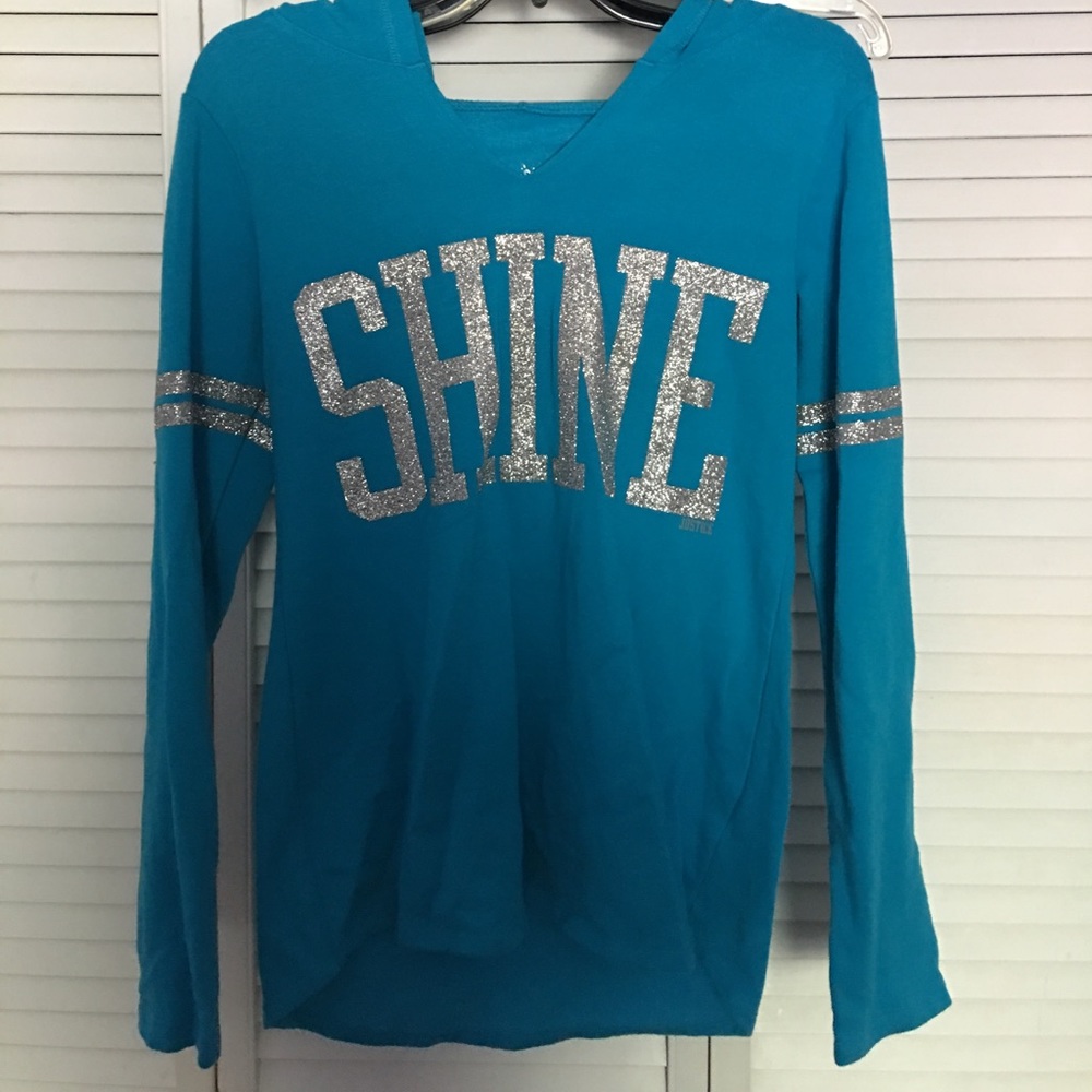 Kids blue justice shirt. Says shine