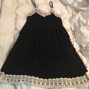 Black Dress with Cream Lace Crochet Trim