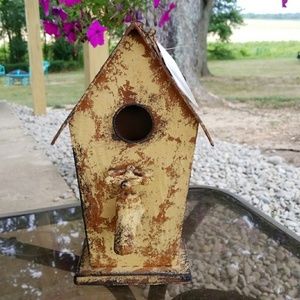 Rustic Metal Birdhouse With Antique Spout
