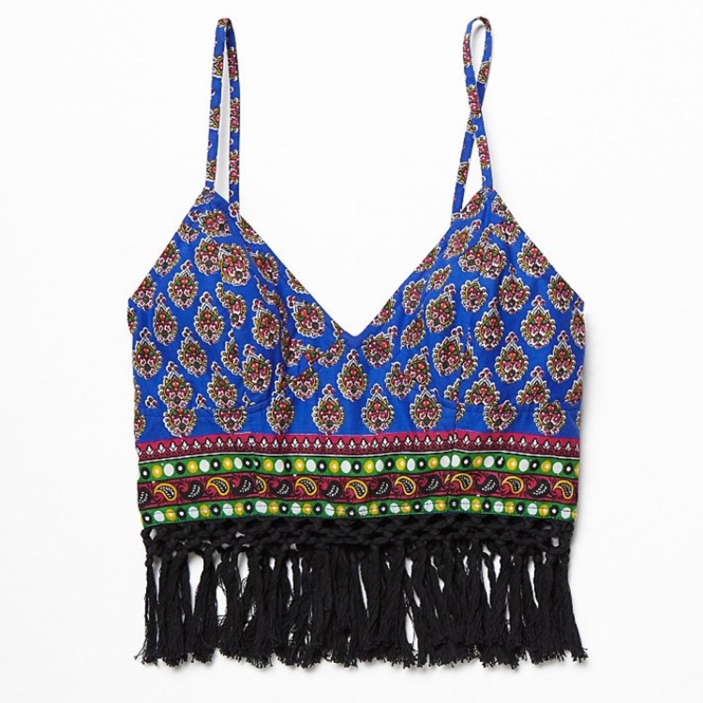 Free people one eastern fringe crop top in blue