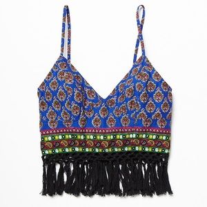 Free people one eastern fringe crop top in blue