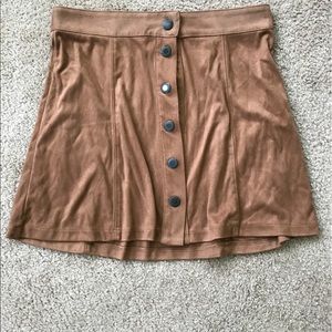 tan suede button up skirt