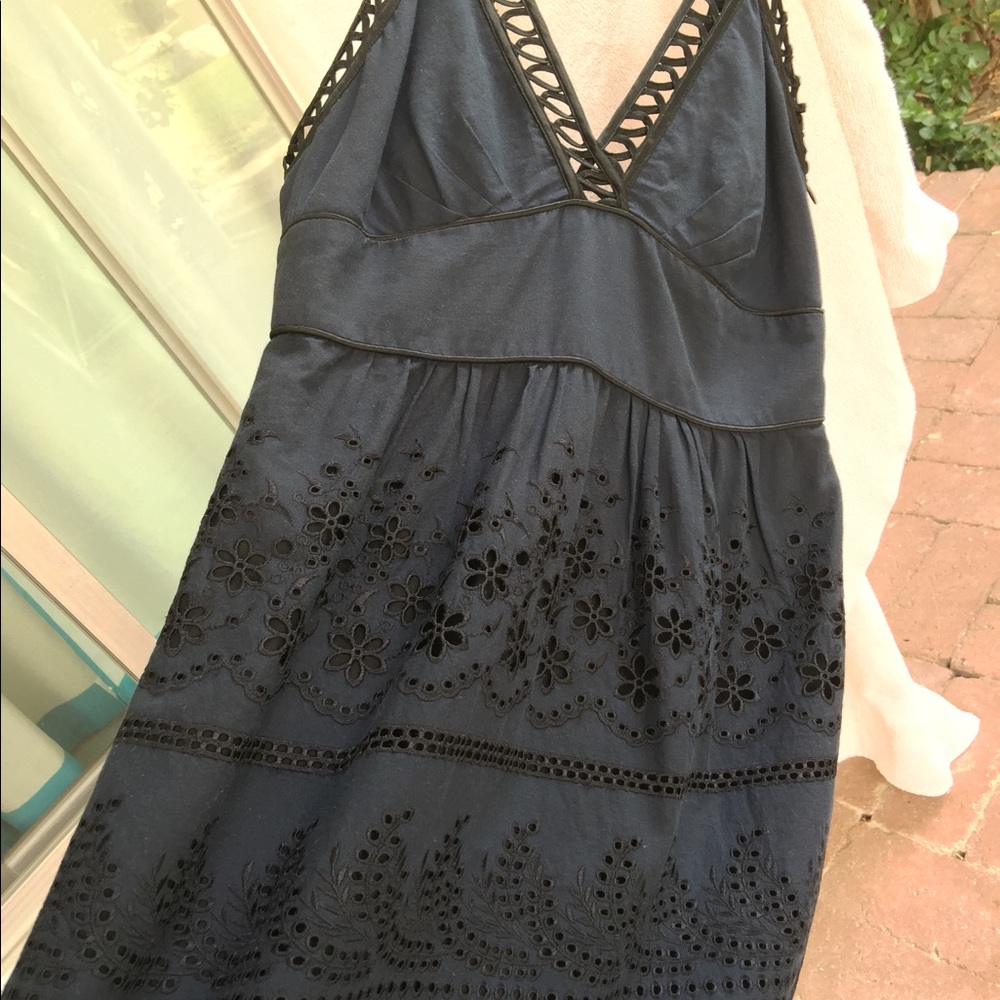 Cynthia Steffe Navy Black Eyelet Dress 4 runs smal - Picture 3 of 8