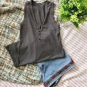 T by Alexander Wang Gray Waffle Weave Tank