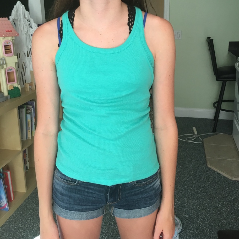 Juniors tank. Slim strap. Teal.