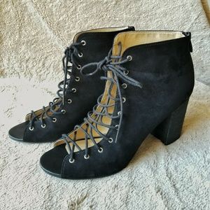 Lace-up open toe booties